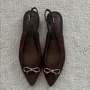 Dolce Vita Dark Brown Suede Slingback Flats with Bow